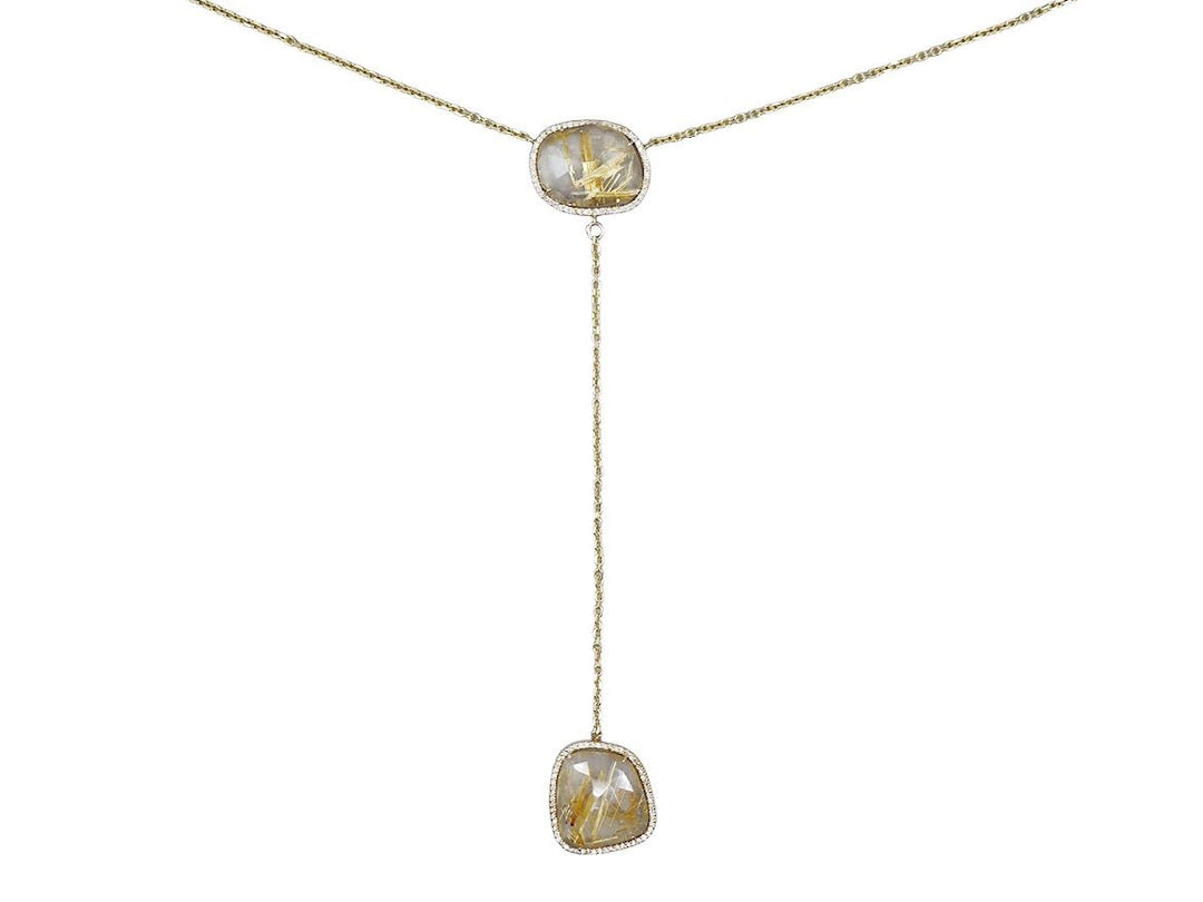 14k Rutilated Quartz and Diamond Necklace