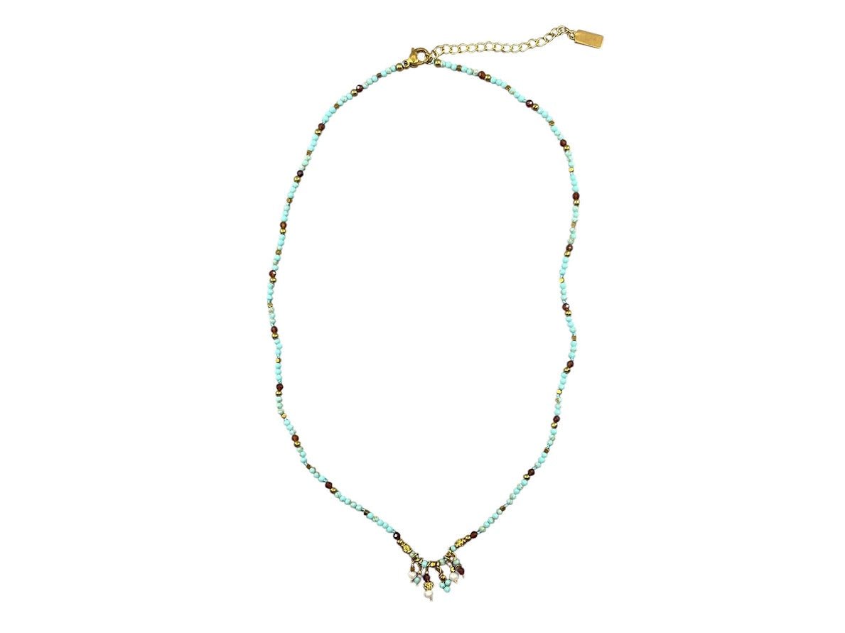 Delicate Turquoise and Gold Bead Necklace with Tiny Charms