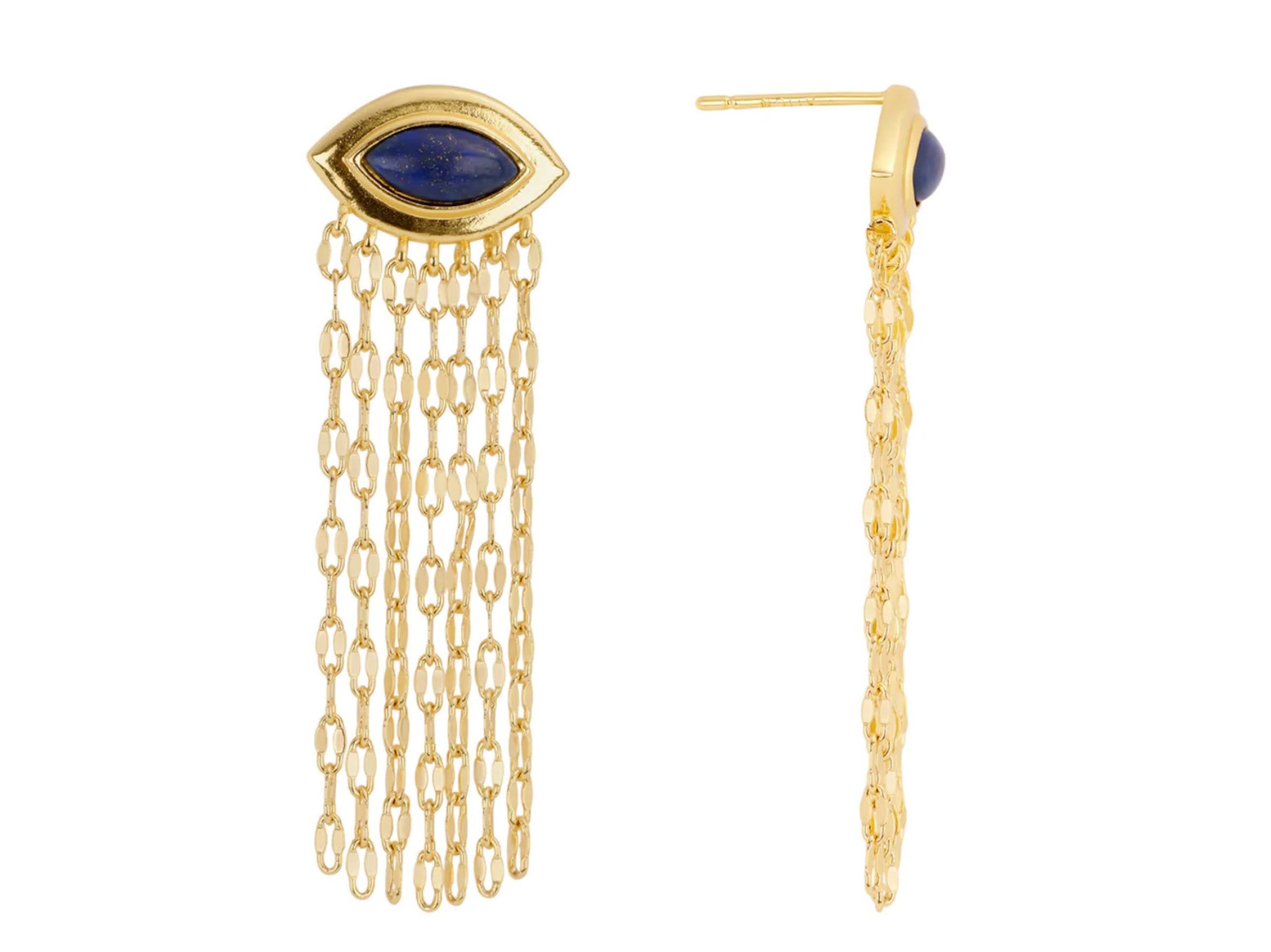 Gold and Lapis Evil Eye Waterfall Earrings