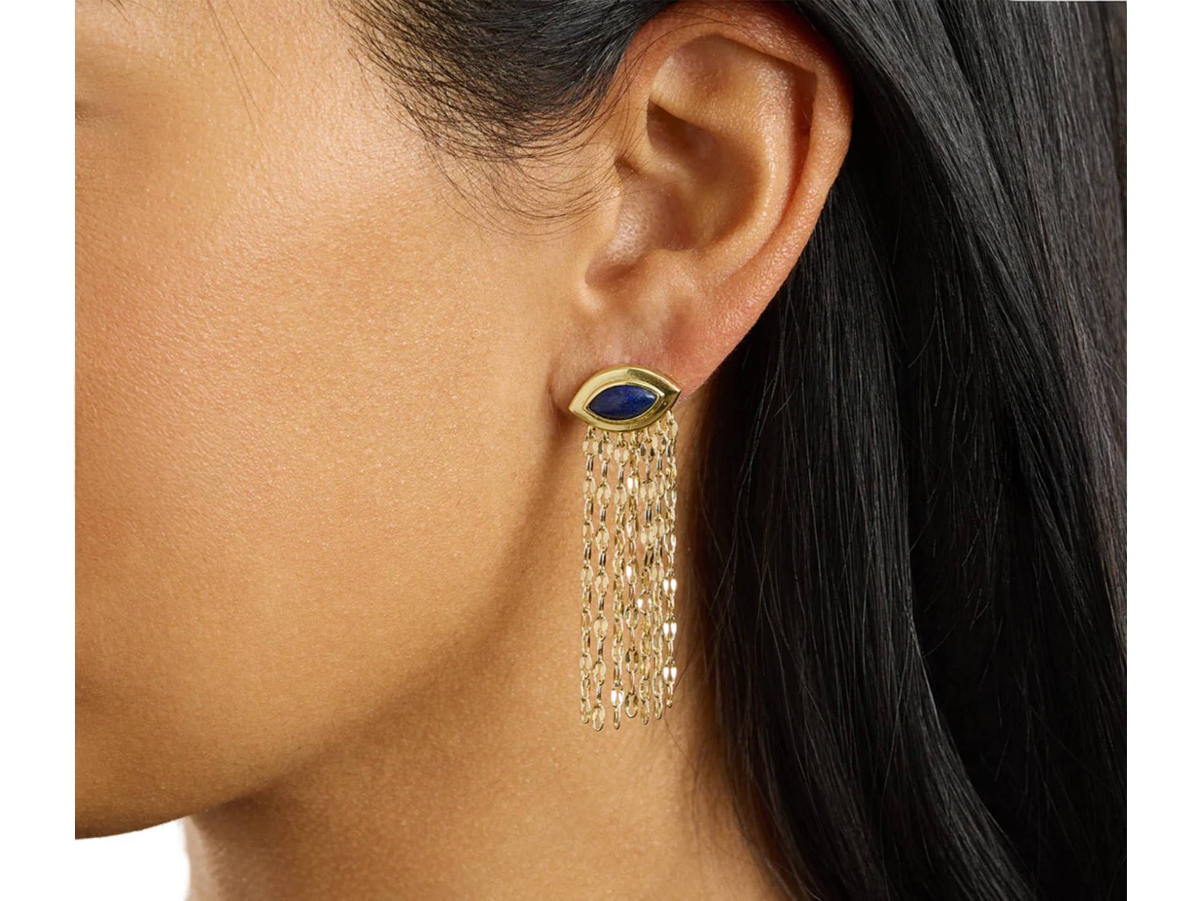 Gold and Lapis Evil Eye Waterfall Earrings