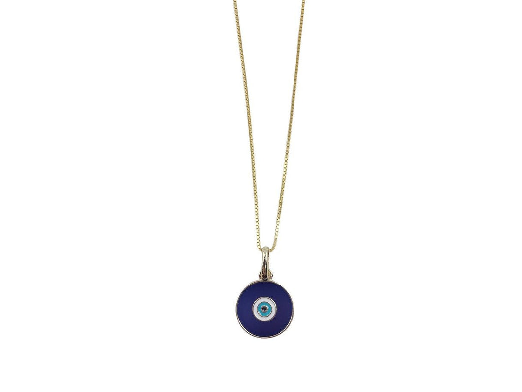 Navy and Turquoise Enamel Evil Eye Charm Necklace