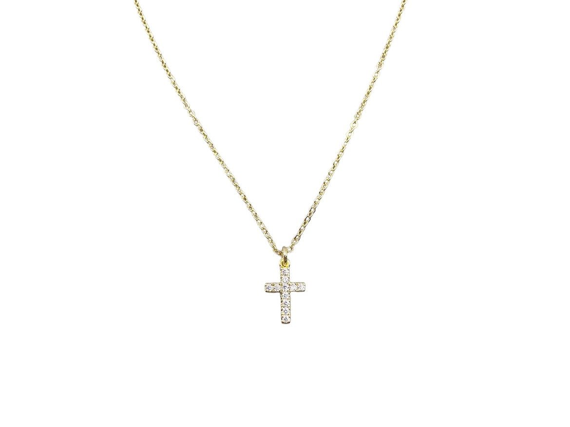 Gold Cross Necklace with CZs