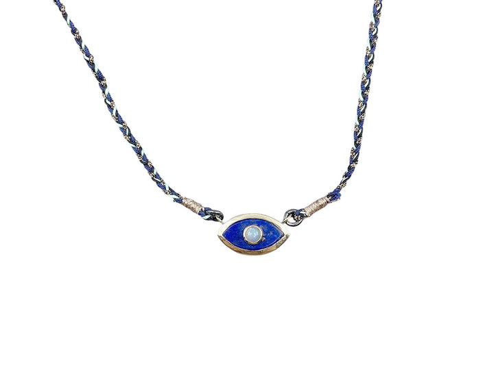 10k Small Lapis with Opal Evil Eye Necklace