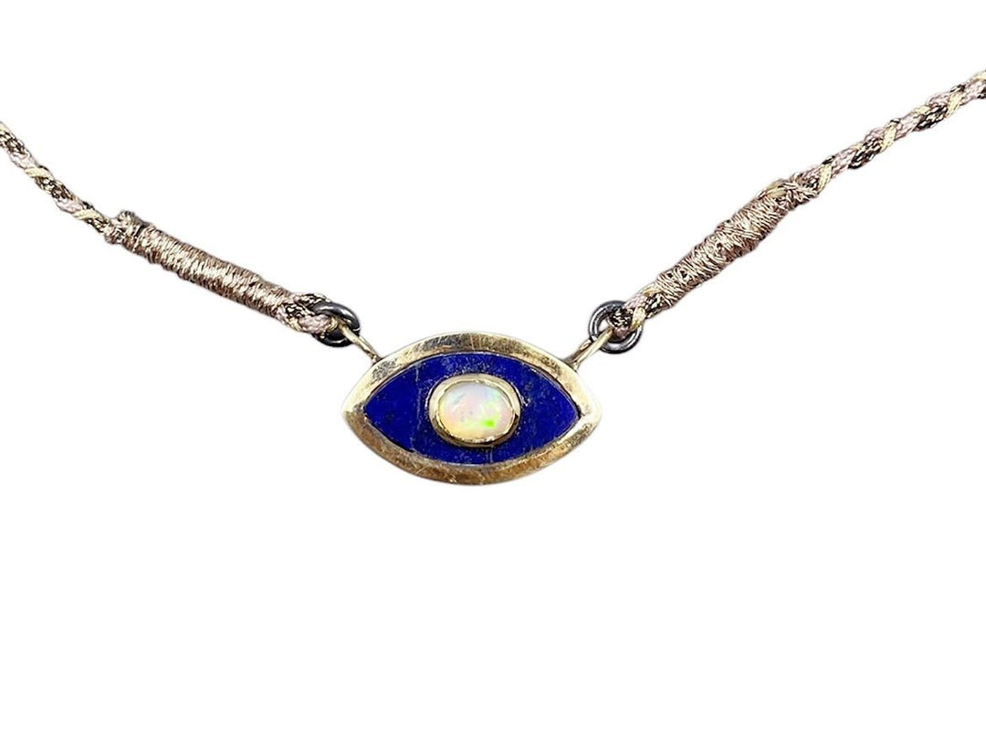 10k Small Lapis with Opal Evil Eye Necklace