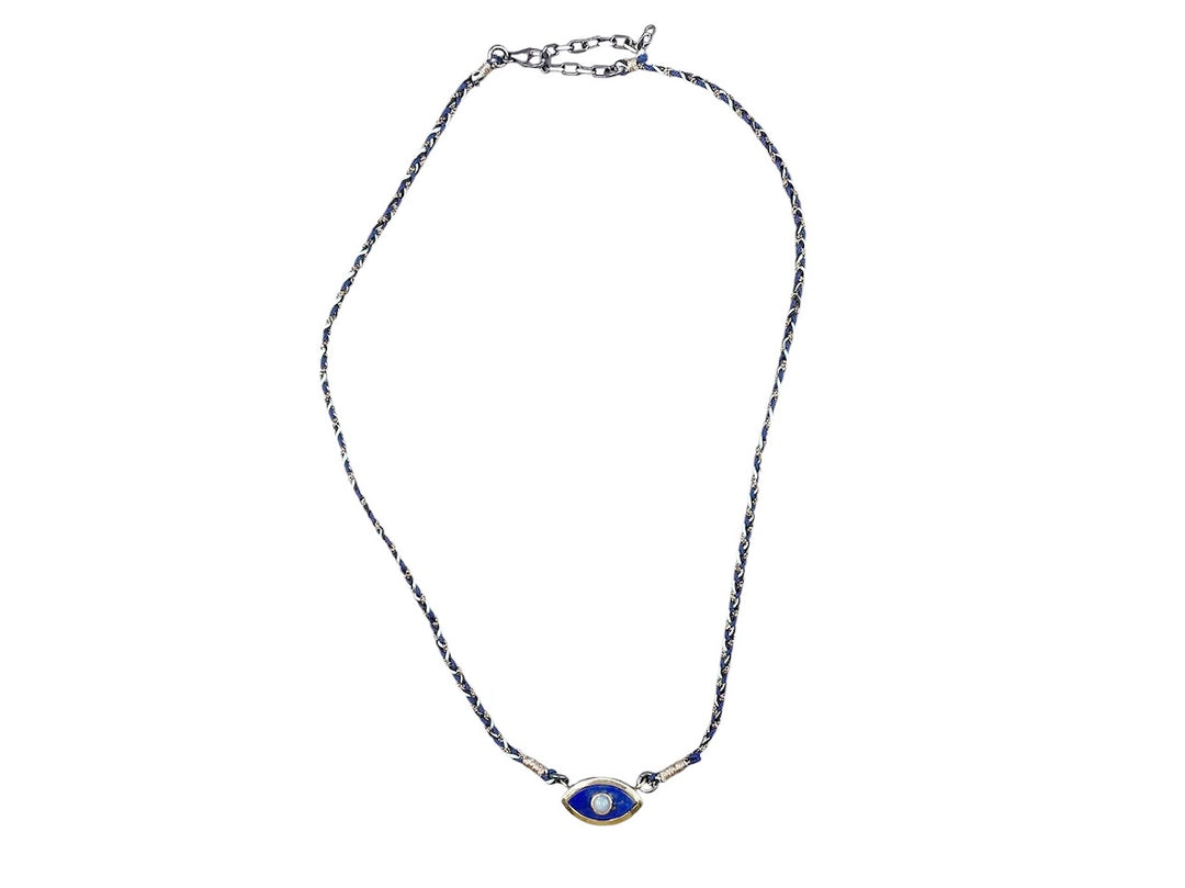 10k Small Lapis with Opal Evil Eye Necklace