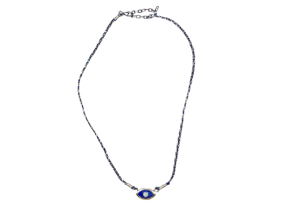 10k Small Lapis with Opal Evil Eye Necklace