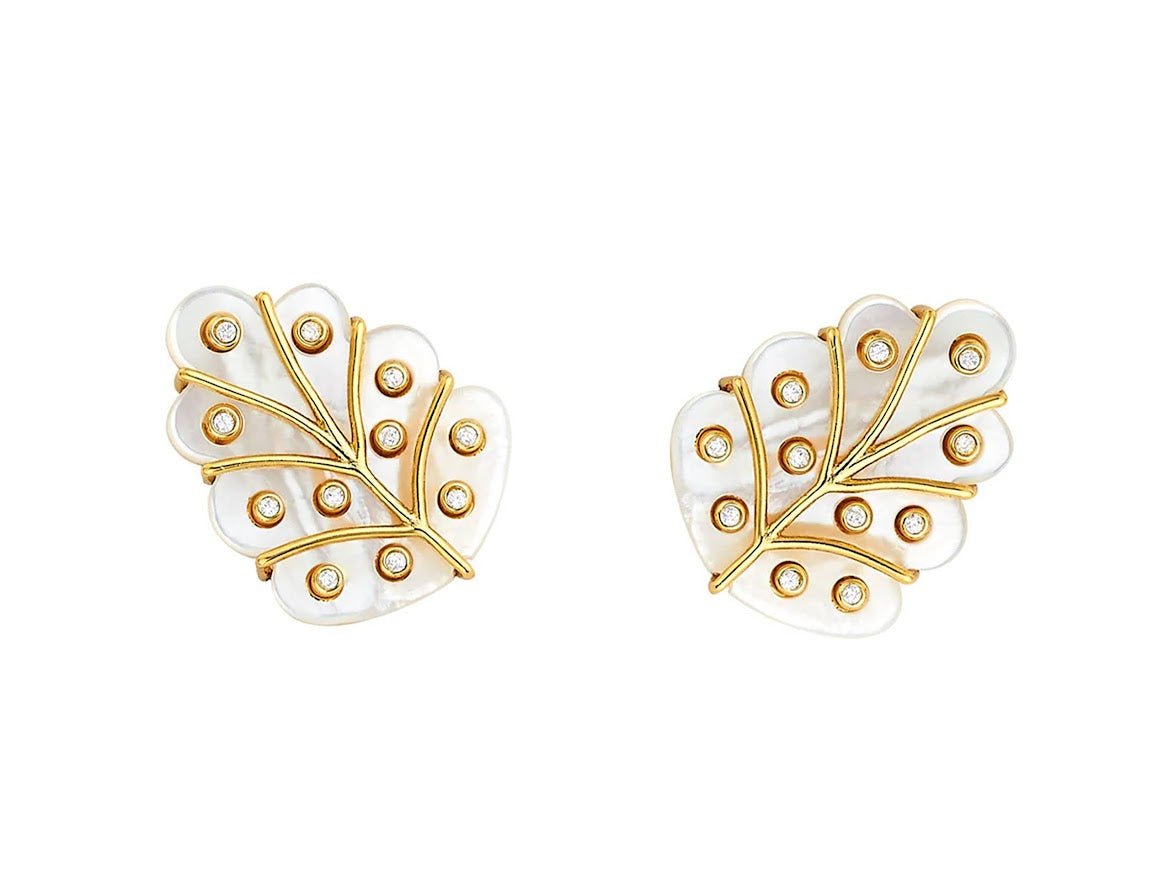 Gold and MOP Flower Studs with CZs