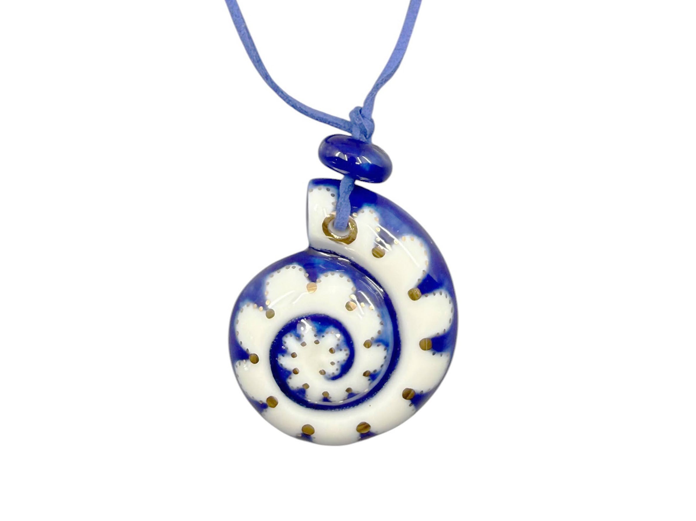 Large Blue and White Scalloped Ammonite Charm Necklace