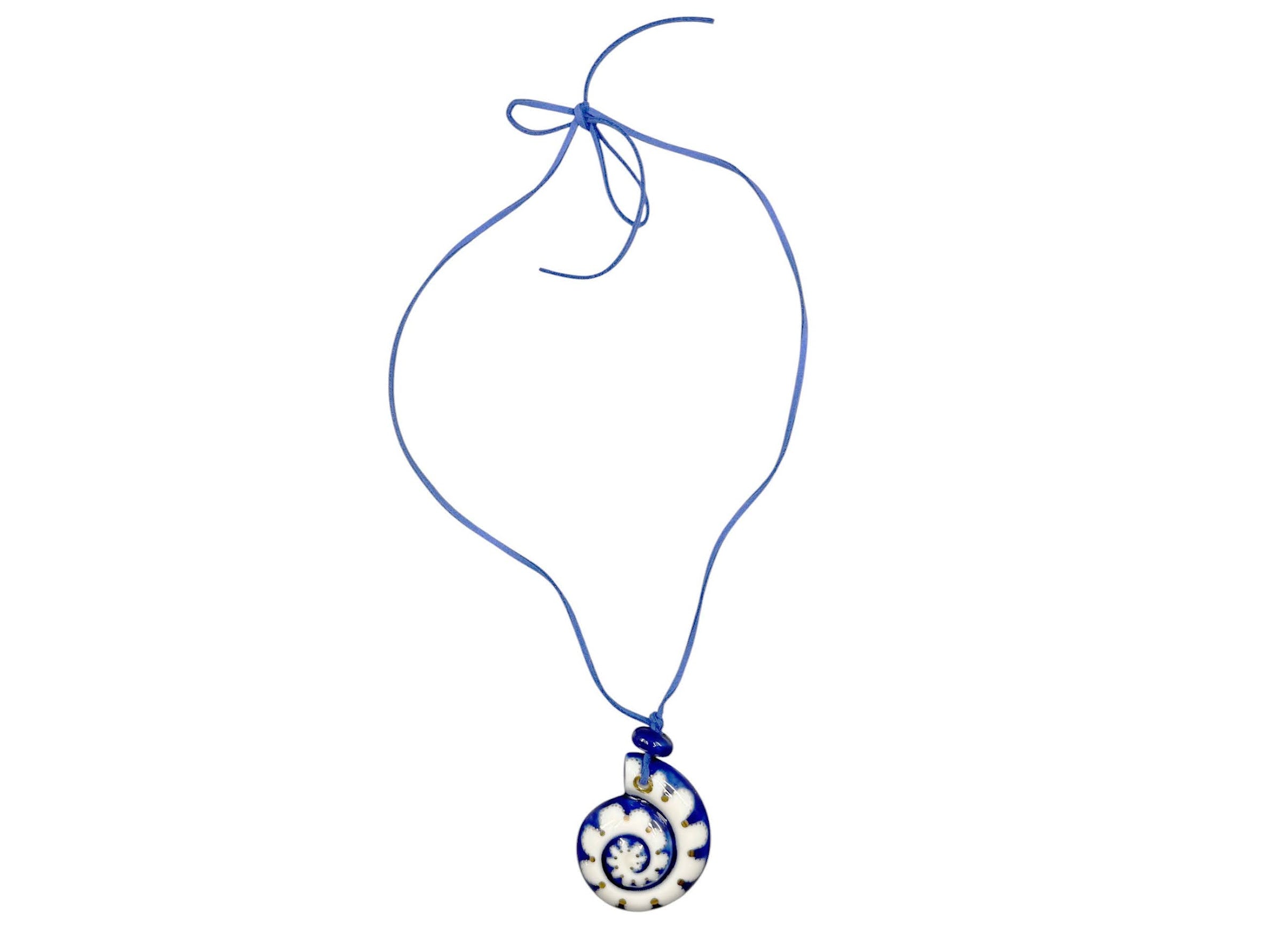 Large Blue and White Scalloped Ammonite Charm Necklace