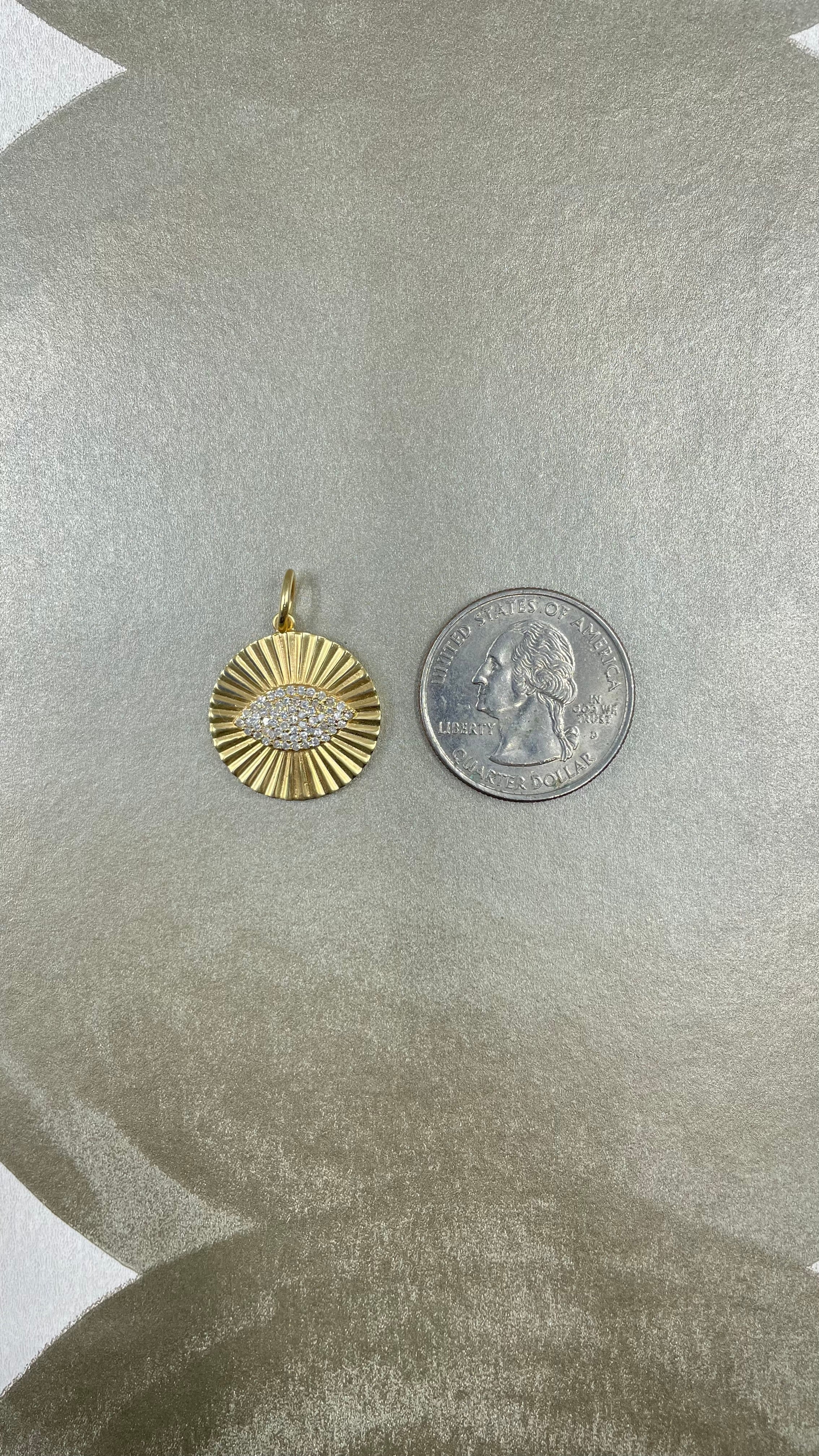 14k Fluted Charm with Diamond Evil Eye