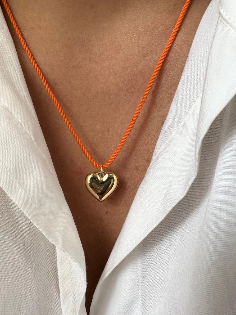 Orange Cord Heart Necklace