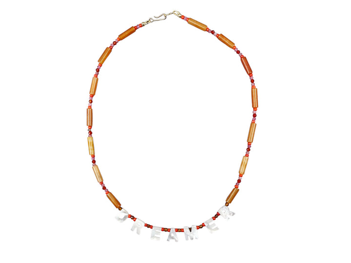 Aventurine, Tourmaline, and Carnelian Necklace with MOP DREAMER