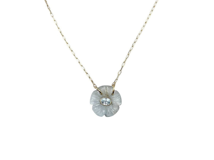 Aquamarine Joy Flower Necklace with Oval Blue Topaz