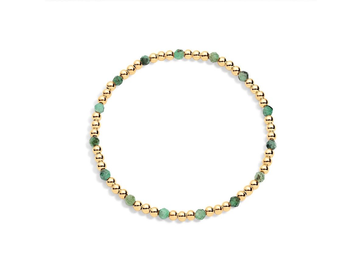 Gold and Emerald 3mm Bead Bracelet