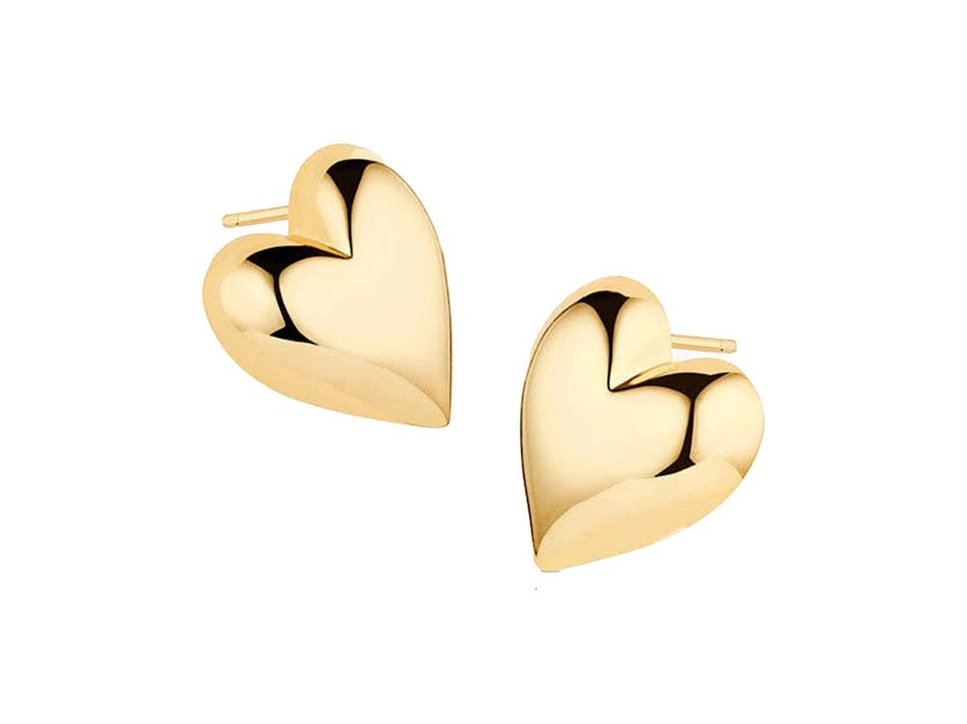 Gold Puffy Heart Stud Earrings