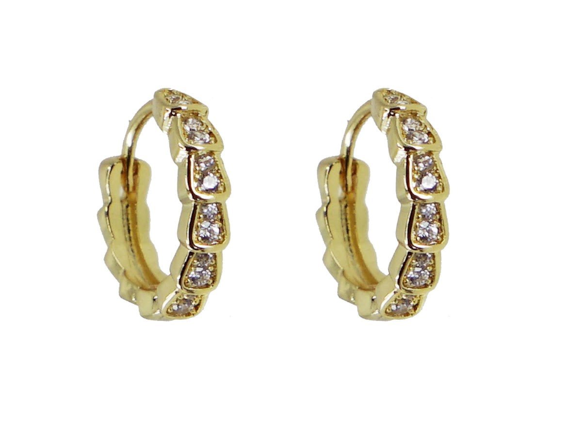 Gold Ridged Huggie Hoops with CZs