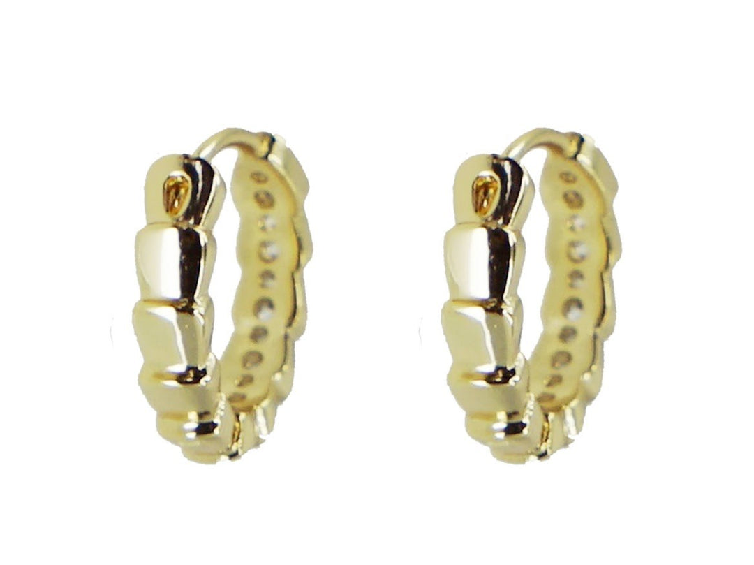 Gold Ridged Huggie Hoops with CZs