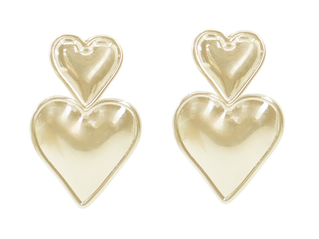 Gold Double Heart Drop Earrings