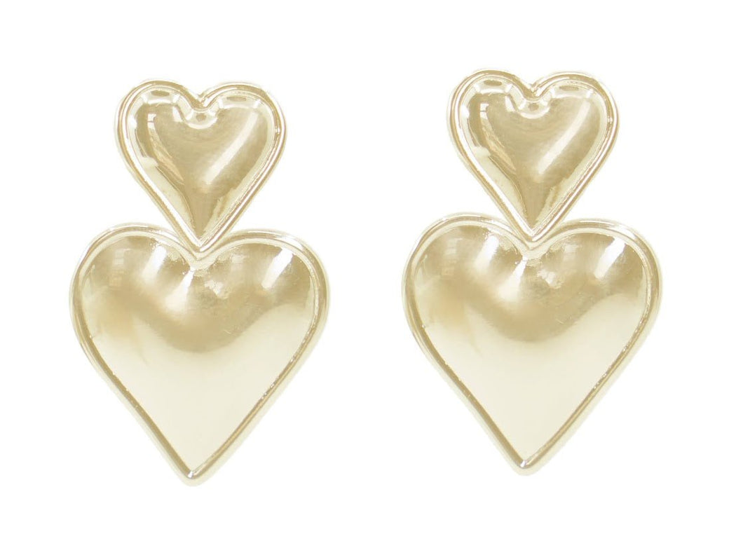 Gold Double Heart Drop Earrings