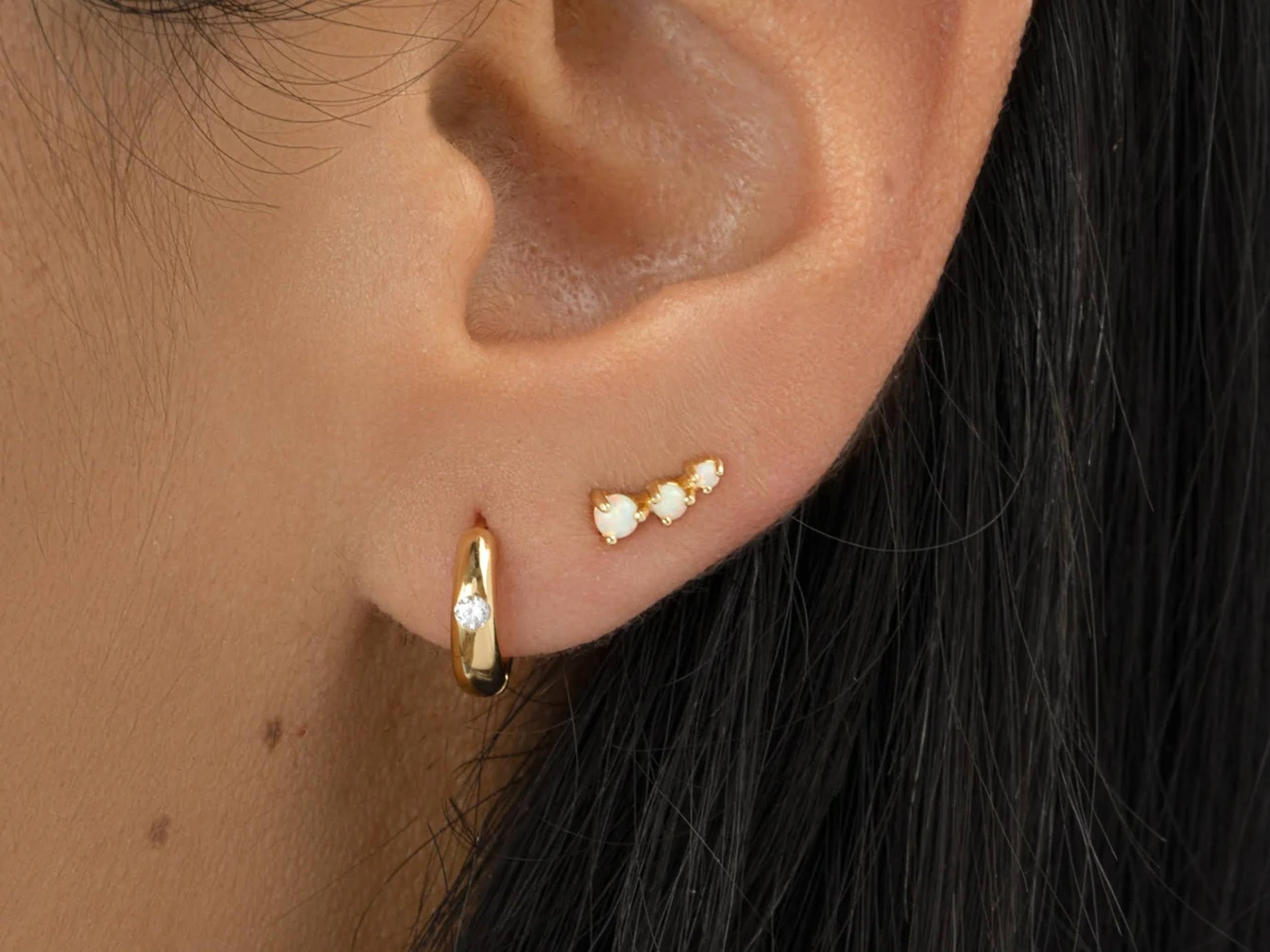 Gold Huggie Hoops with CZs