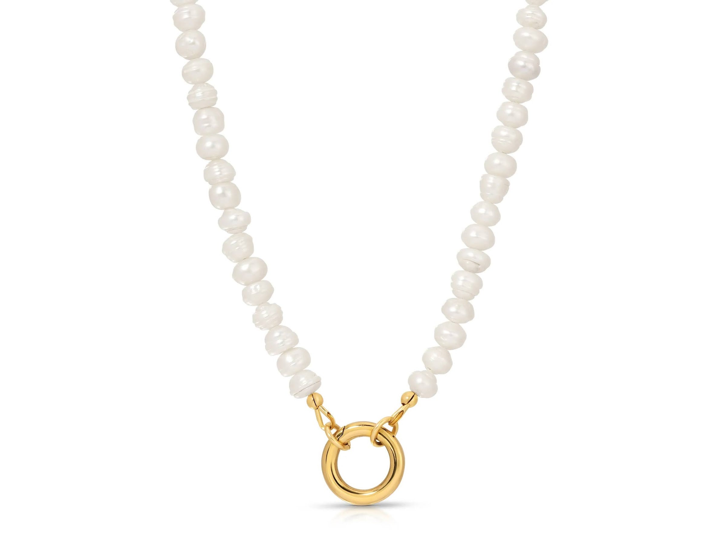 Button Pearl Necklace with Gold Charm Holder