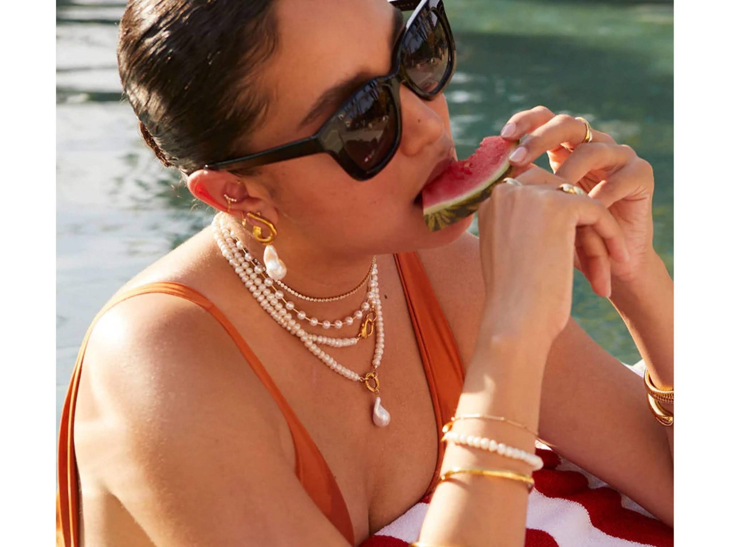Button Pearl Necklace with Gold Charm Holder