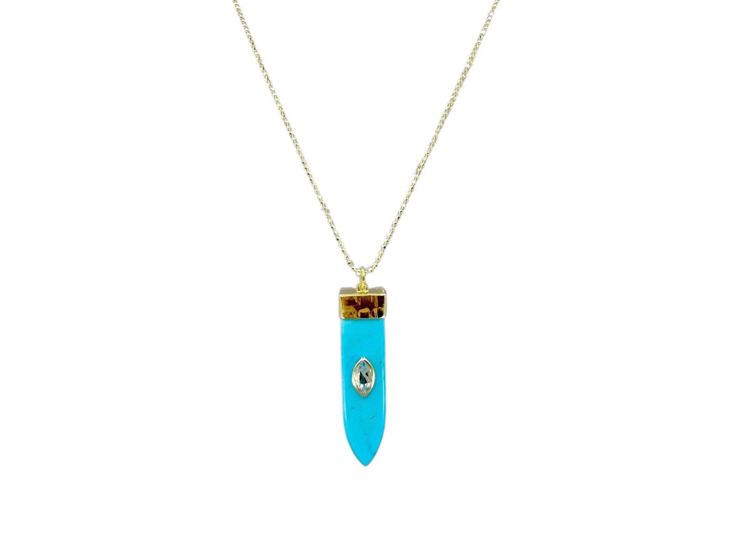 Gold Necklace with Turquiose Howlite and Blue Topaz Charm