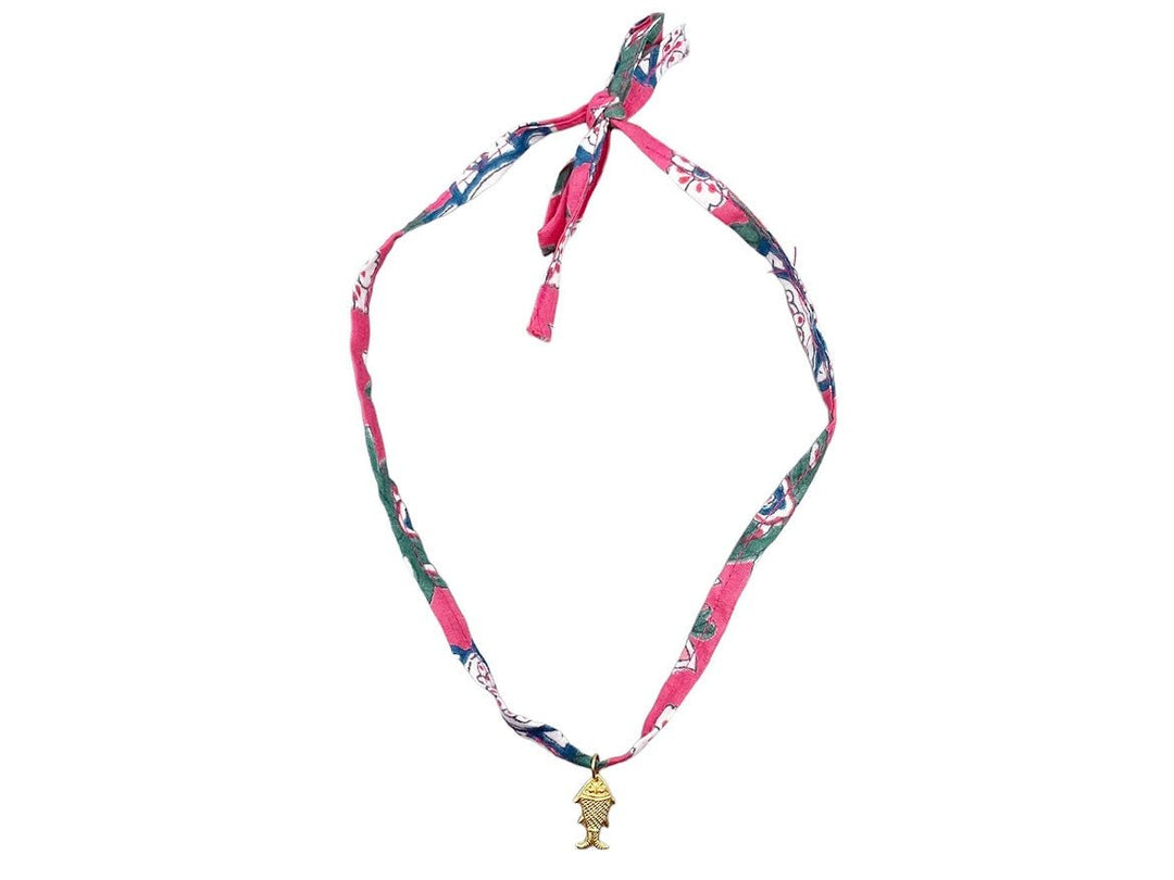 Pink Fabric Necklace/Bracelet with Fish Charm