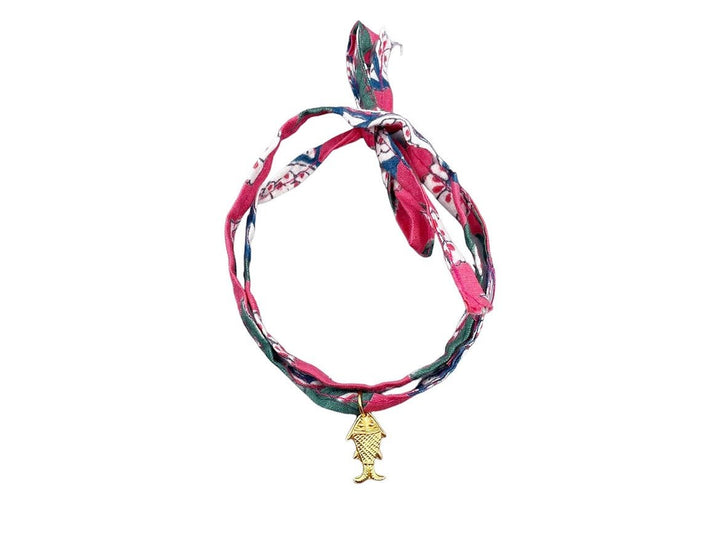 Pink Fabric Necklace/Bracelet with Fish Charm