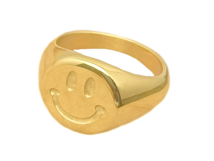 Gold Smiley Face Signet Ring