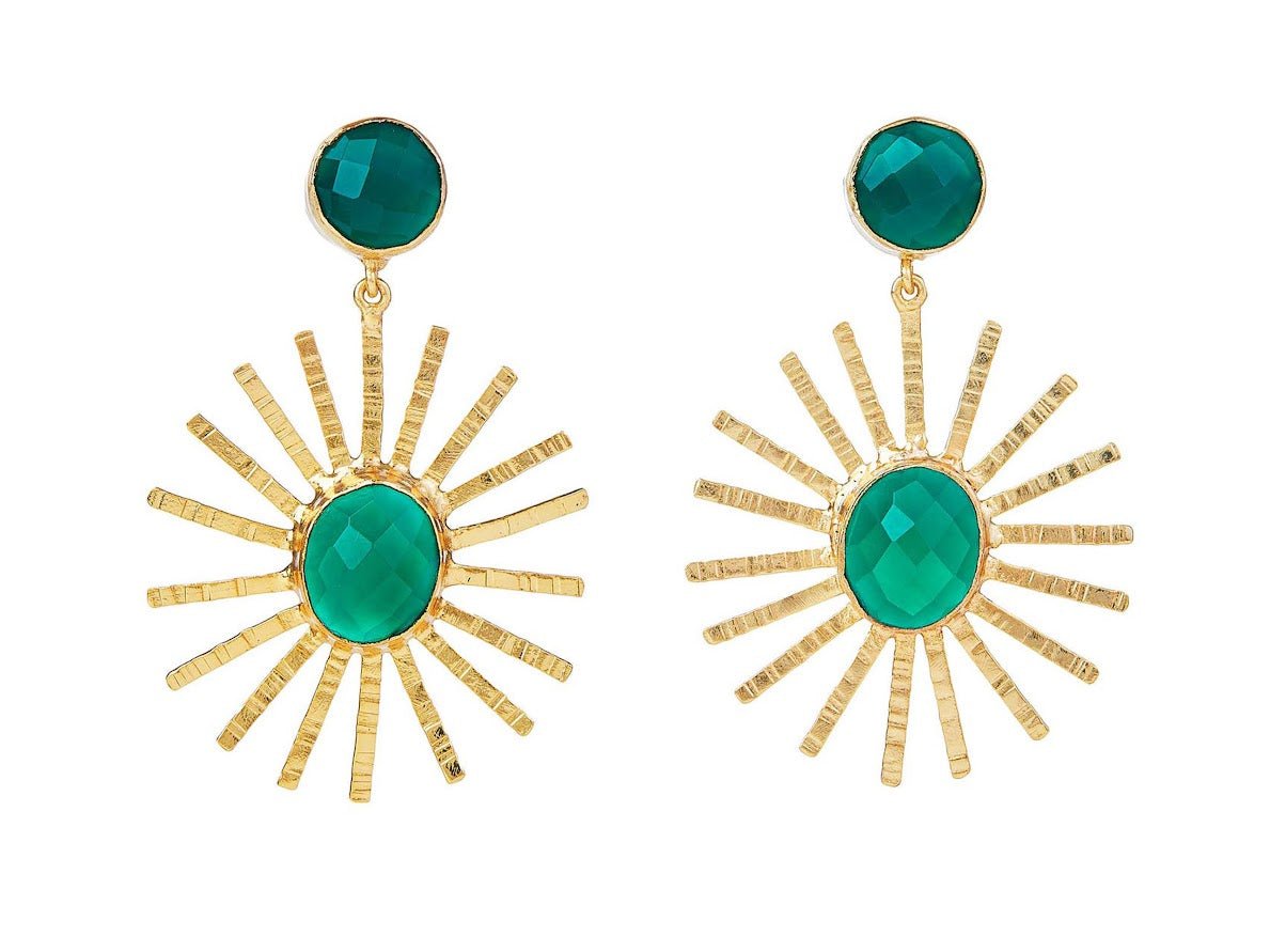 Green Onyx Sunburst Drop Earrings