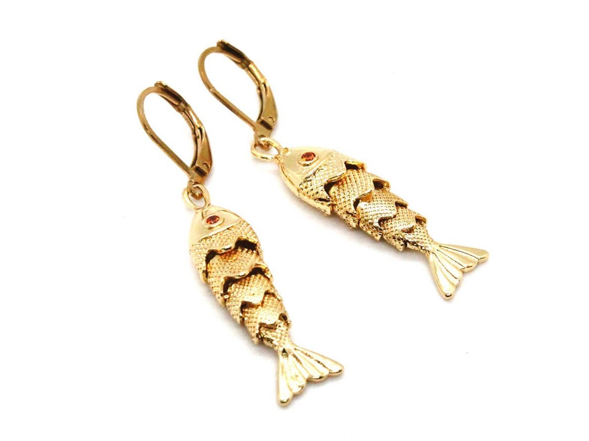 Gold Articulated Fish Earrings
