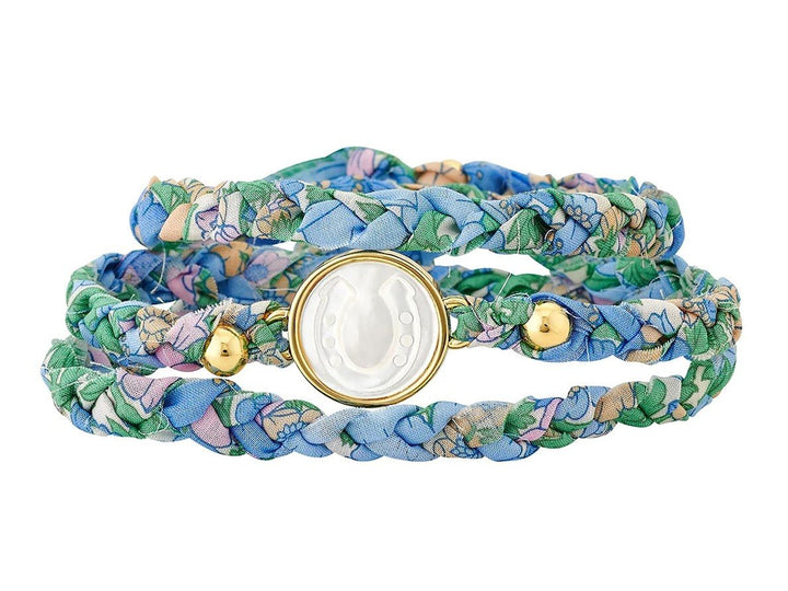 Blue and Green Perwinkle Liberty Print Bracelet with Horseshoe Charm