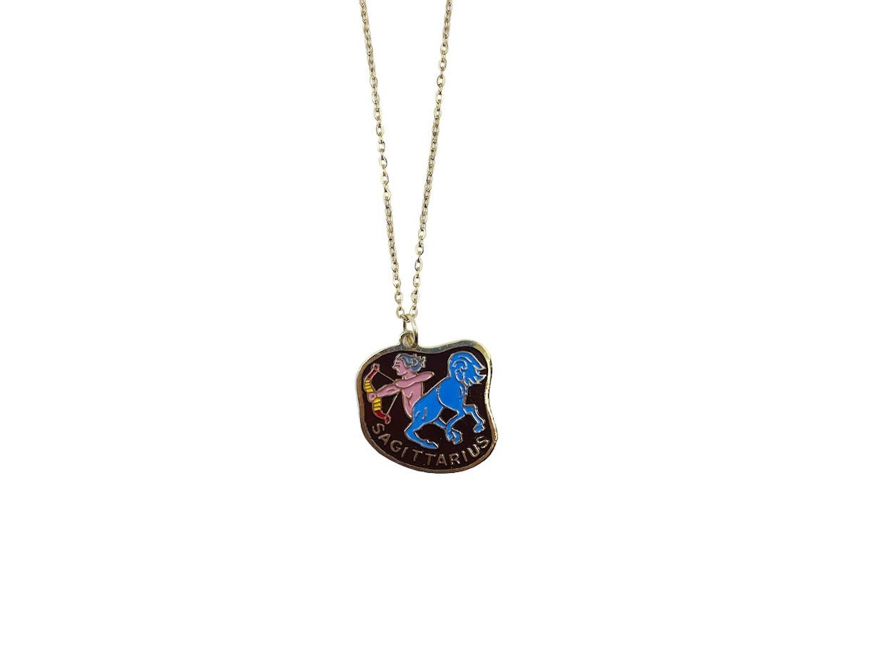 1970s Enamel Sagittarius Charm Necklace.