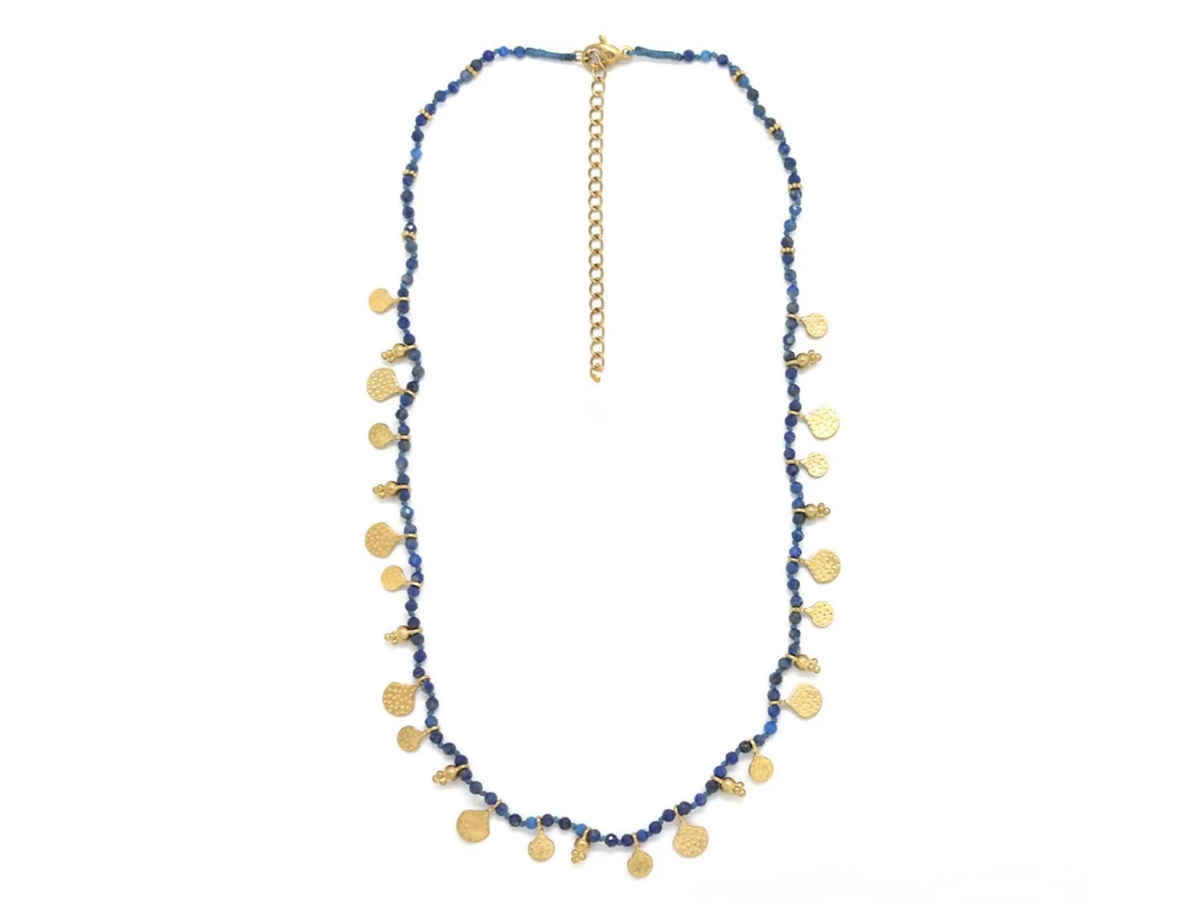 Lapis Stone Necklace with Multiple Gold Charms