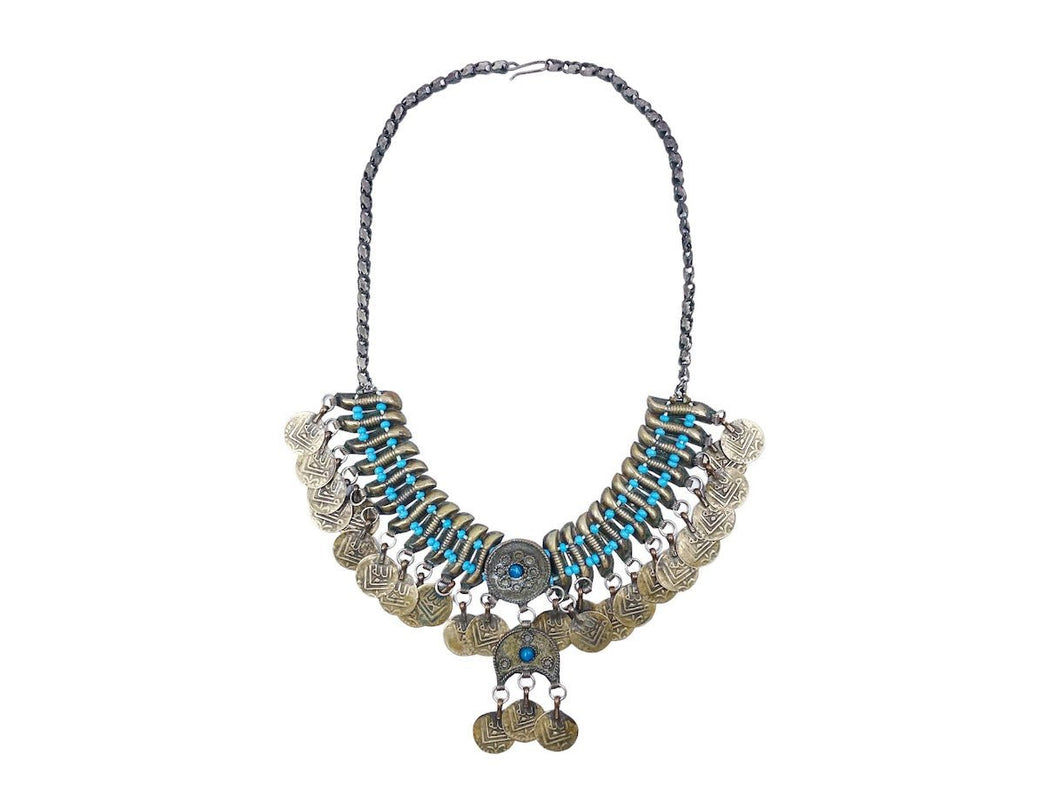 1920s Glass Bead and Coin Bib Necklace