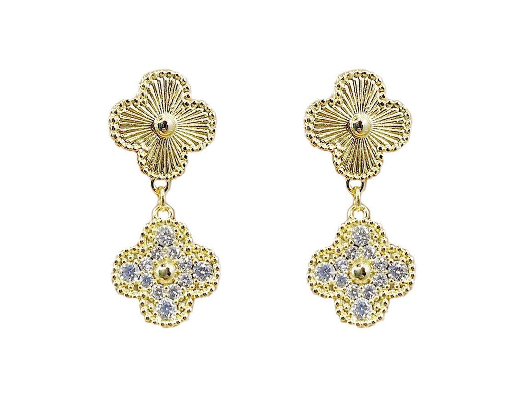 Gold Double Clover Drop Earrings