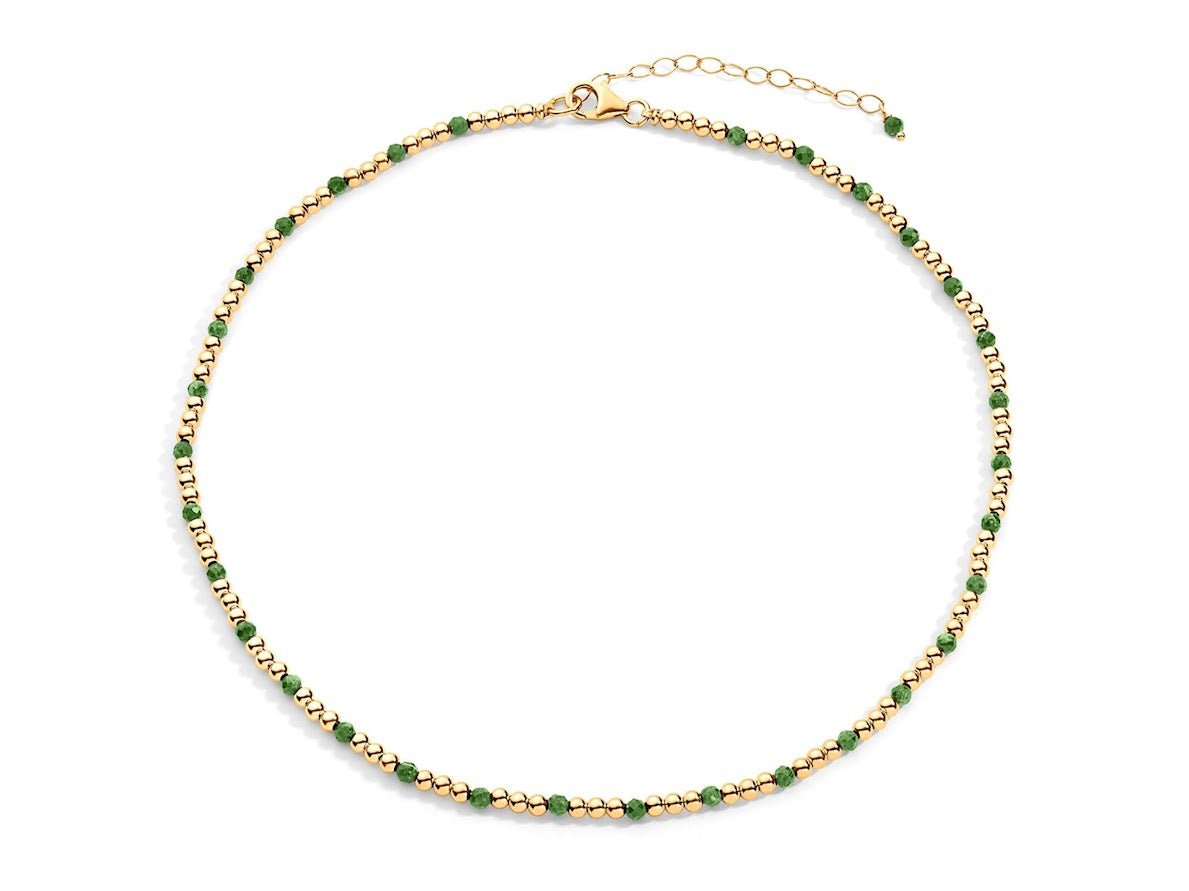 Gold and Emerald 3mm Bead Necklace