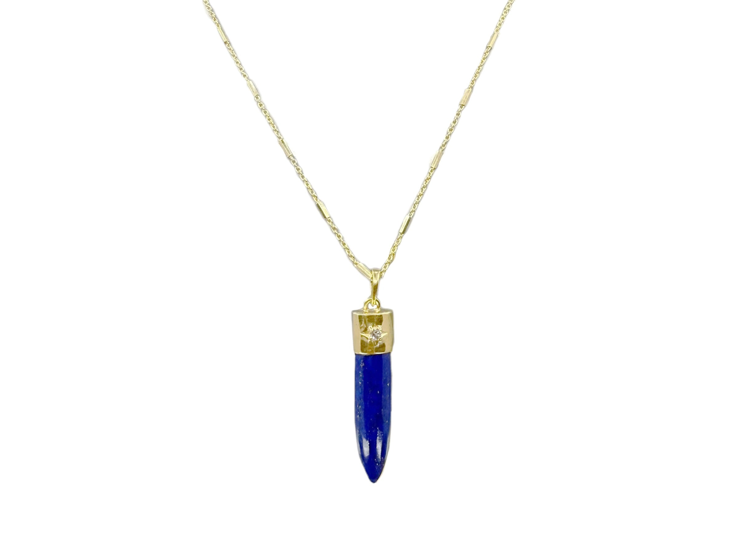 Gold Necklace with Lapis and White Topaz Talisman Charm