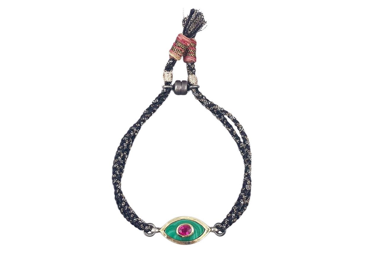 10k/SS Malachite Evil Eye Bracelet with Ruby