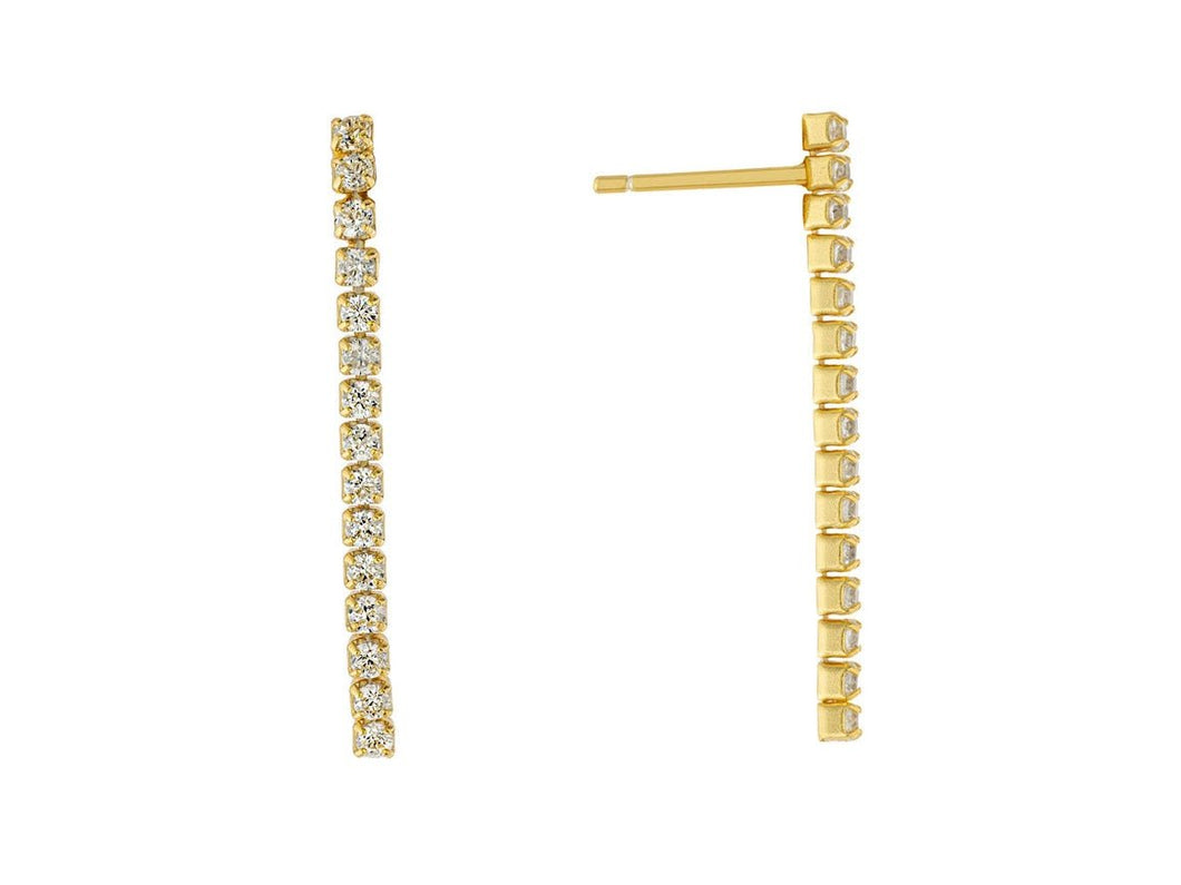 Gold Linear Chain Drop Earrings with CZs