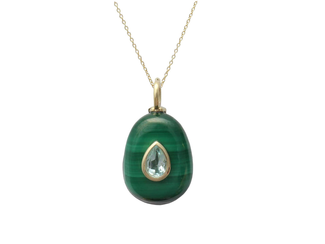 Malachite Egg Charm Necklace with Blue Topaz