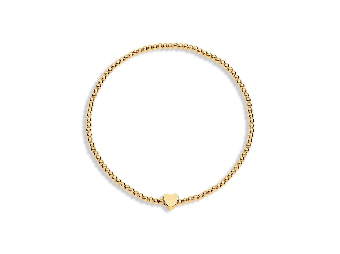 Gold Bead and Heart Charm Bracelet