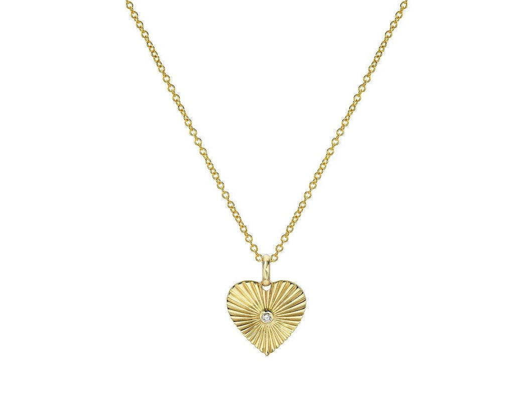 14k Rayed Heart Necklace with Diamond