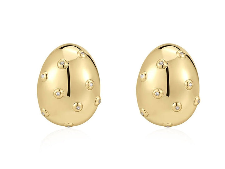 Gold Mini Curved Stud Earrings with CZs