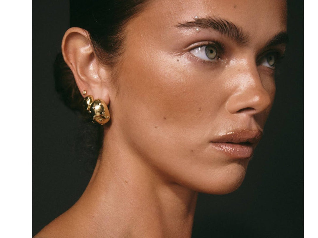 Gold Mini Curved Stud Earrings with CZs