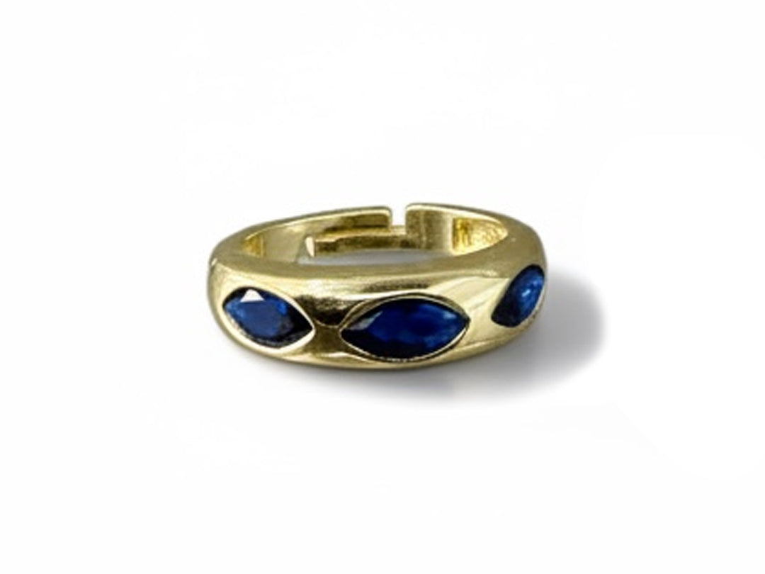 Adjustable Gold Band with Blue CZs.