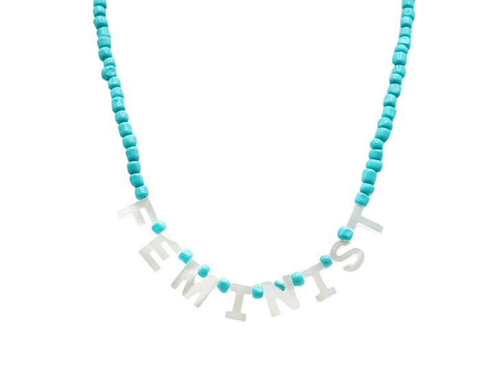 MOP Feminist on Turquoise Beads Necklace