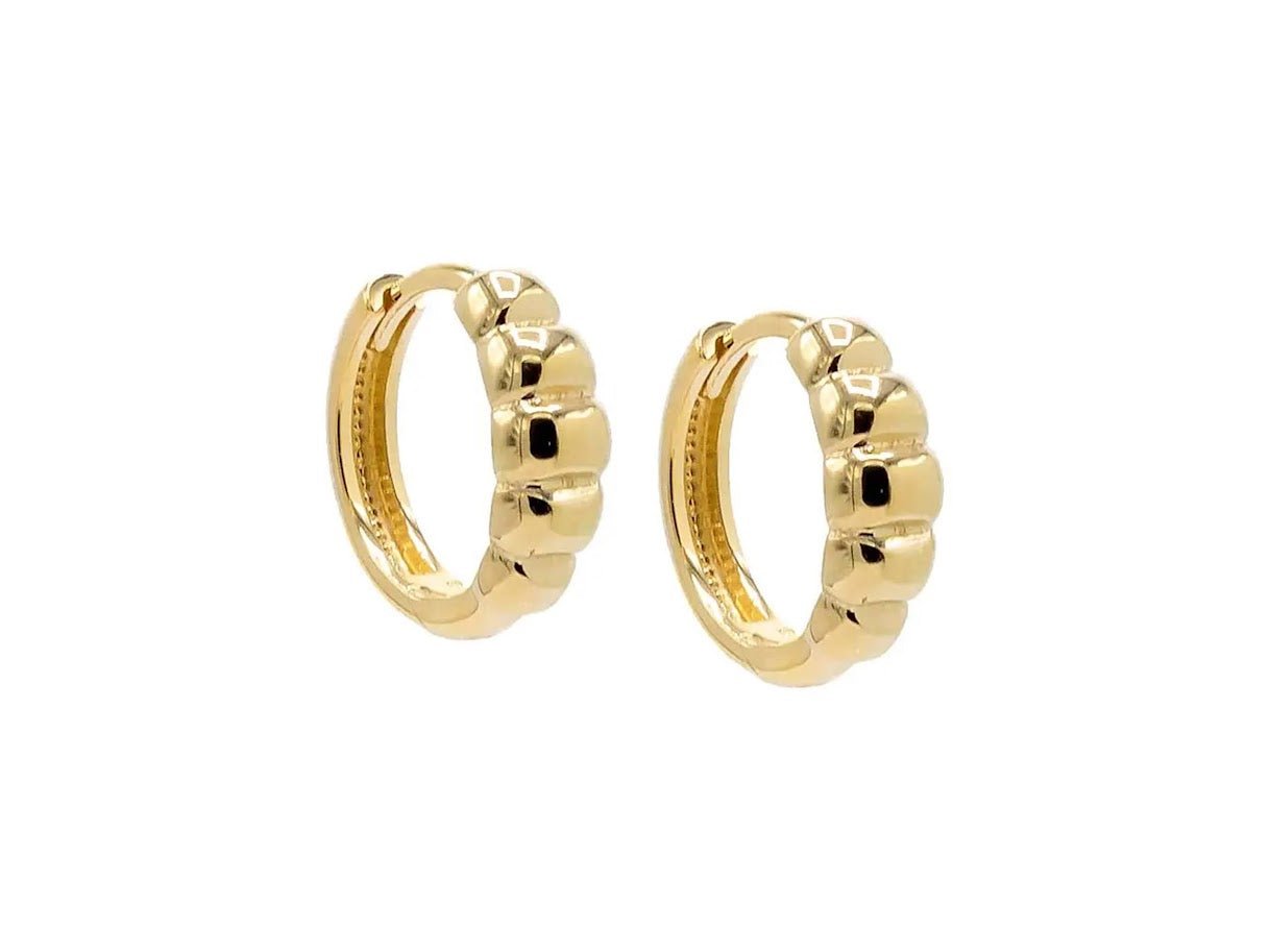 14k Beaded Puffy Huggie Hoops