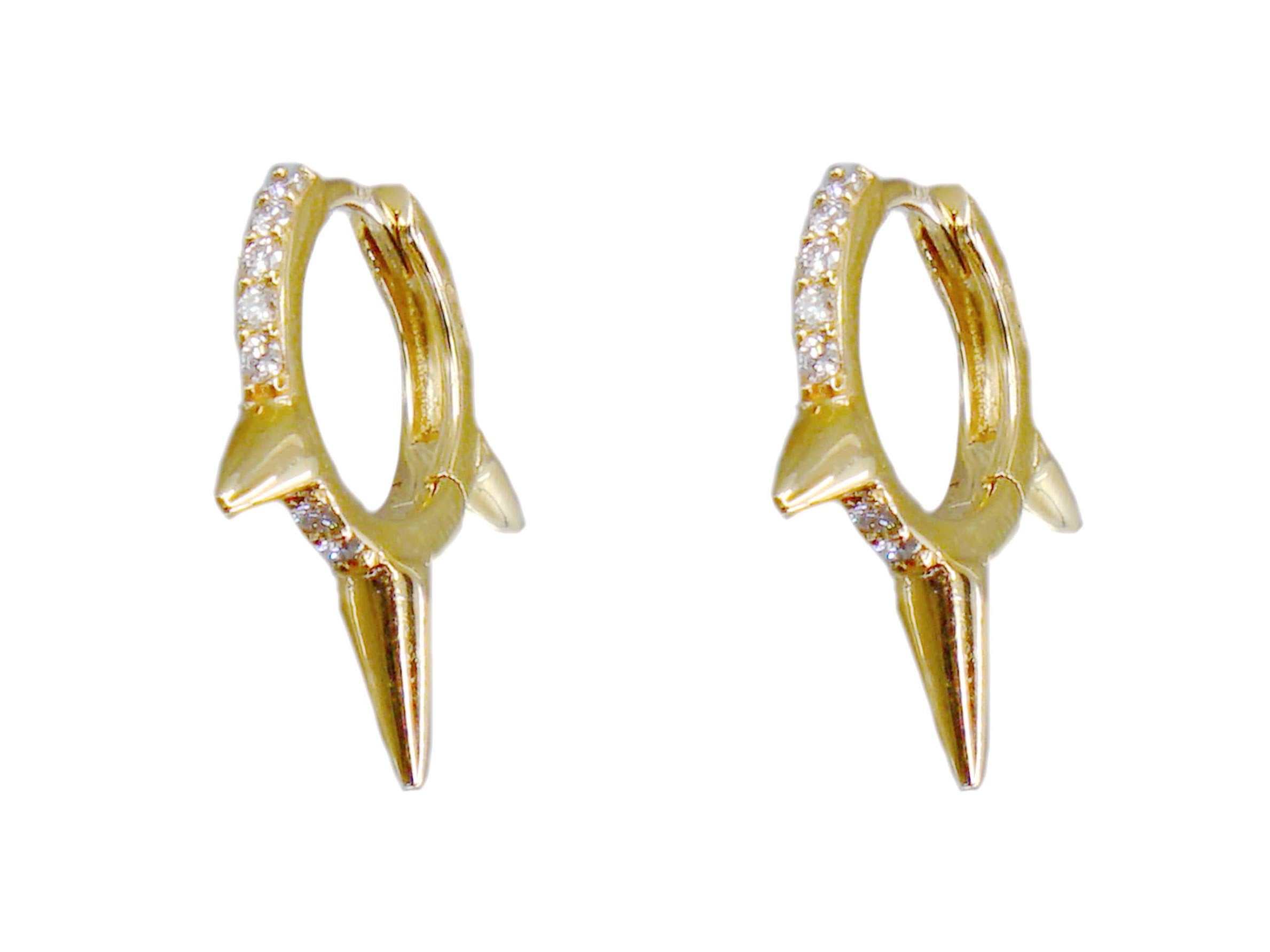 14k 3-Spike Huggie Hoops with Diamonds